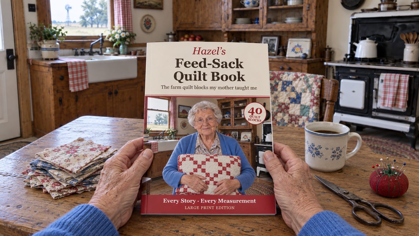 Hazel's hands holding the book at her kitchen table
