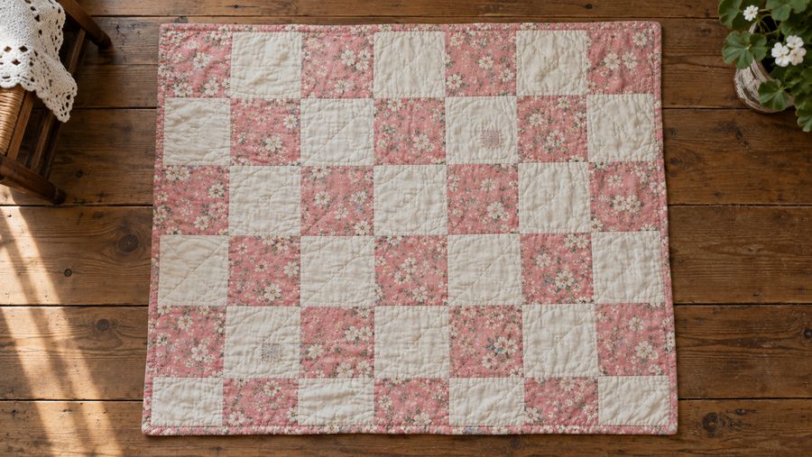A small pink and white cradle quilt